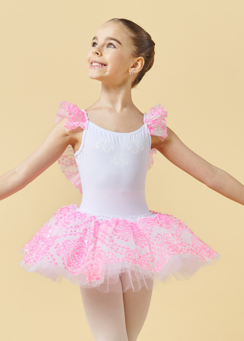 Costume PIXIE by Grand Prix cotton+tuiie, white+bright pink, 110cm