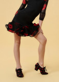 RUBY LIPS latin dance skirt by Grand Prix polyamide micro+printed mesh, black+red, 134cm