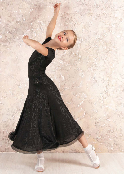 Ballroom skirt FLAMINGO 90%polyamide, 10%elastane, black, 134cm