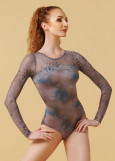 DANETTE long sleeve leotard by Grand Prix polyamide micro+printed mesh, pale violet, S