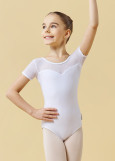 ANTARES short sleeve leotard by Grand Prix polyamide micro+flocked mesh, white, 134cm