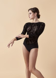 KARLA crop sleeve (3/4) leotard by Grand Prix polyamide micro+flocked mesh, black, 158cm