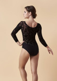 KARLA crop sleeve (3/4) leotard by Grand Prix polyamide micro+flocked mesh, black, 158cm