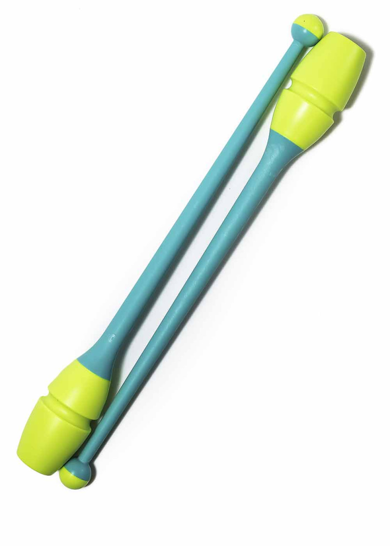 Clubs for gymnastics CHACOTT 65203 plastic+rubber, Yellow x Peppermint green (334), 41cm