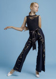 CARLIN straight ballroom pants by Grand Prix polyamide micro+printed mesh, black+nude, 128cm