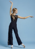 CARLIN straight ballroom pants by Grand Prix polyamide micro+printed mesh, black+nude, 128cm