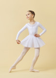 FLAKE long sleeve leotard by Grand Prix polyamide micro+flocked mesh, white, 140cm