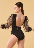 JADORE tulle long sleeve leotard by Grand Prix polyamide micro+tulle, black, M