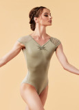 KAMILA short raglan sleeve leotard by Grand Prix polyamide micro+mesh, pistachio, XS