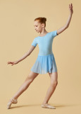 Leotard KLARA, short sleeve, mesh skirt 90%cotton, 10%elastane, powder, 140cm