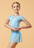 KRISTI short sleeve leotard with skirt by Grand Pr polyamide micro+mesh, powder blue, 152cm