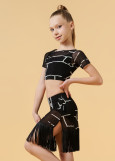 RATCHET set (crop top+skirt) by Grand Prix polyamide micro+mesh, black+white, 158cm