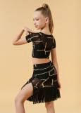 RATCHET set (crop top+skirt) by Grand Prix polyamide micro+mesh, black+nude, 128cm