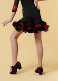 RUBY LIPS latin dance skirt by Grand Prix polyamide micro+printed mesh, black+red, 140cm