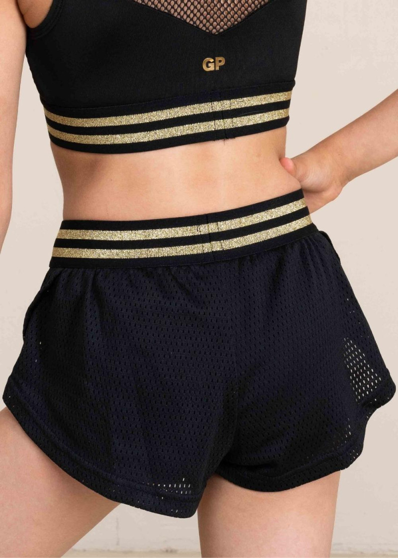 SILVIA double-layer (mesh) shorts by Grand Prix polyamide micro+mesh, black, gold, XS