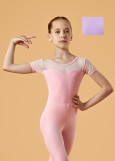 ANTARES short sleeve leotard by Grand Prix polyamide micro+flocked mesh, lavender, 152cm