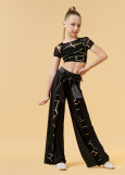 CARLIN straight ballroom pants by Grand Prix polyamide micro+printed mesh, black+nude, 134cm