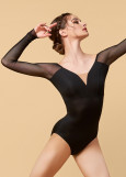 DANICA long raglan sleeve leotard by Grand Prix polyamide micro+mesh, black, 152cm