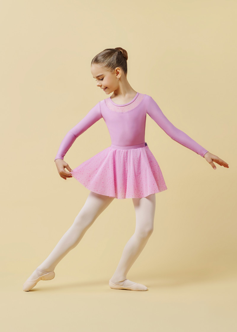 FLAKE long sleeve leotard by Grand Prix polyamide micro+flocked mesh, lavender, 140cm