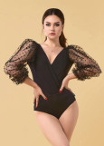 JADORE tulle long sleeve leotard by Grand Prix polyamide micro+tulle, black, S