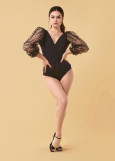 JADORE tulle long sleeve leotard by Grand Prix polyamide micro+tulle, black, S