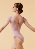 KAMILA short raglan sleeve leotard by Grand Prix polyamide micro+mesh, coral almond, 152cm