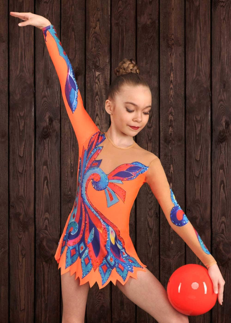 Gymnastics leotard IZUMRUD.D 90%polyamide, 10%elastane, orange, 116cm