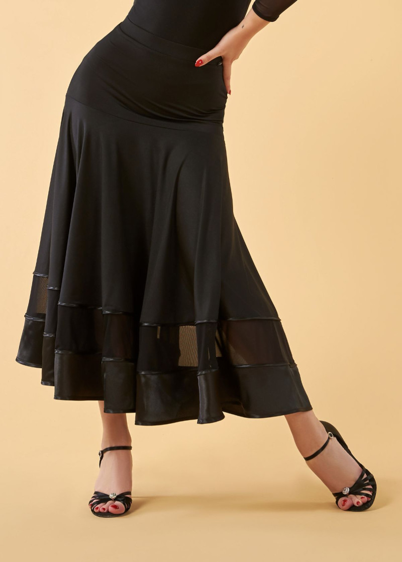 PAOLA ballroom dance skirt by Grand Prix polyamide micro+mesh, black, L