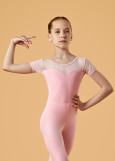 ANTARES short sleeve leotard by Grand Prix polyamide micro+flocked mesh, orchid, 140cm