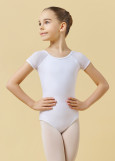 CAMERONA raglan short sleeve leotard by Grand Prix polyamide micro+flocked mesh, white, 128cm