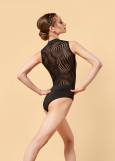 JESS WAVE high-neck leotard with zipper by Grand polyamide micro+flocked mesh, black, L