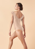 KAMILA short raglan sleeve leotard by Grand Prix polyamide micro+mesh, nude, L