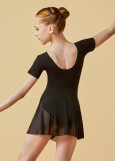 Leotard KLARA, short sleeve, mesh skirt 90%cotton, 10%elastane, black, 110cm