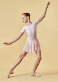 Leotard KLARA, short sleeve, mesh skirt 90%cotton, 10%elastane, pink, 128cm