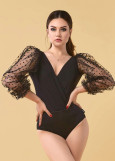 JADORE tulle long sleeve leotard by Grand Prix polyamide micro+tulle, black, XS