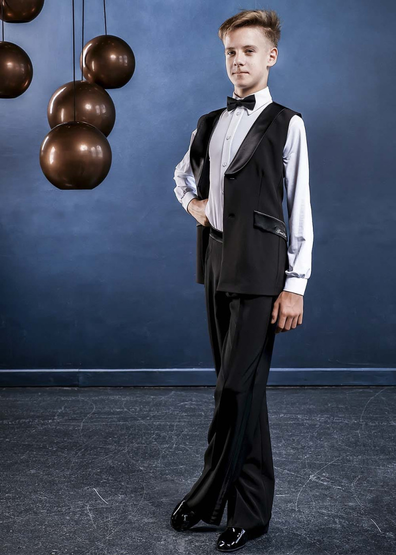 Single-breasted waistcoat Grand Prix DANDY, atlas 95%polyester, 5%elastane, black, 140cm