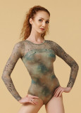 DANETTE long sleeve leotard by Grand Prix polyamide micro+printed mesh, pistachio, M