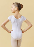 CAMERONA raglan short sleeve leotard by Grand Prix polyamide micro+flocked mesh, white, 134cm