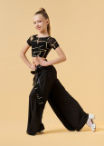 CARLIN straight ballroom pants by Grand Prix polyamide micro+printed mesh, black+nude, 146cm