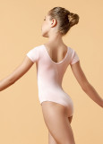 COLOMBINA seamed short sleeve leotard by Grand Pri polyamide micro+mesh, pink, 128cm