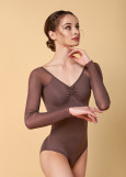 DANNA long raglan sleeve leotard by Grand Prix polyamide micro+mesh, mocco, S