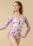 DANIELLE long sleeve leotard by Grand Prix polyamide micro+printed mesh, frisbee purple, M