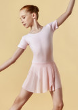 Leotard KLARA, short sleeve, mesh skirt 90%cotton, 10%elastane, pink, 134cm