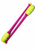 Clubs for gymnastics CHACOTT Junior 65204, 36.5cm plastic+rubber, Yellow x Pink (343), 36.5cm