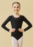 FLAKE long sleeve leotard by Grand Prix polyamide micro+flocked mesh, black, 116cm