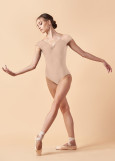 KAMILA short raglan sleeve leotard by Grand Prix polyamide micro+mesh, nude, XS