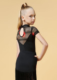 KAREN LIPS shot sleeve leotard by Grand Prix polyamide micro+printed mesh, black+red, 134cm