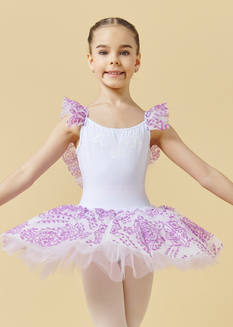 Costume PIXIE by Grand Prix cotton+tuiie, white+purple, 116cm