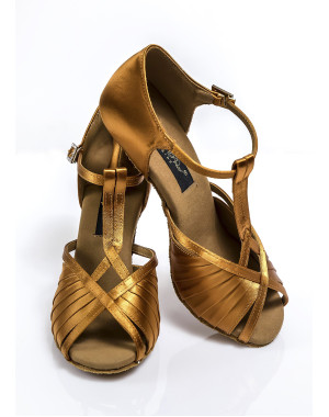 Ladies Latin Shoes Grand Prix ALISON satin, dark tan, 2.5"fl, 35