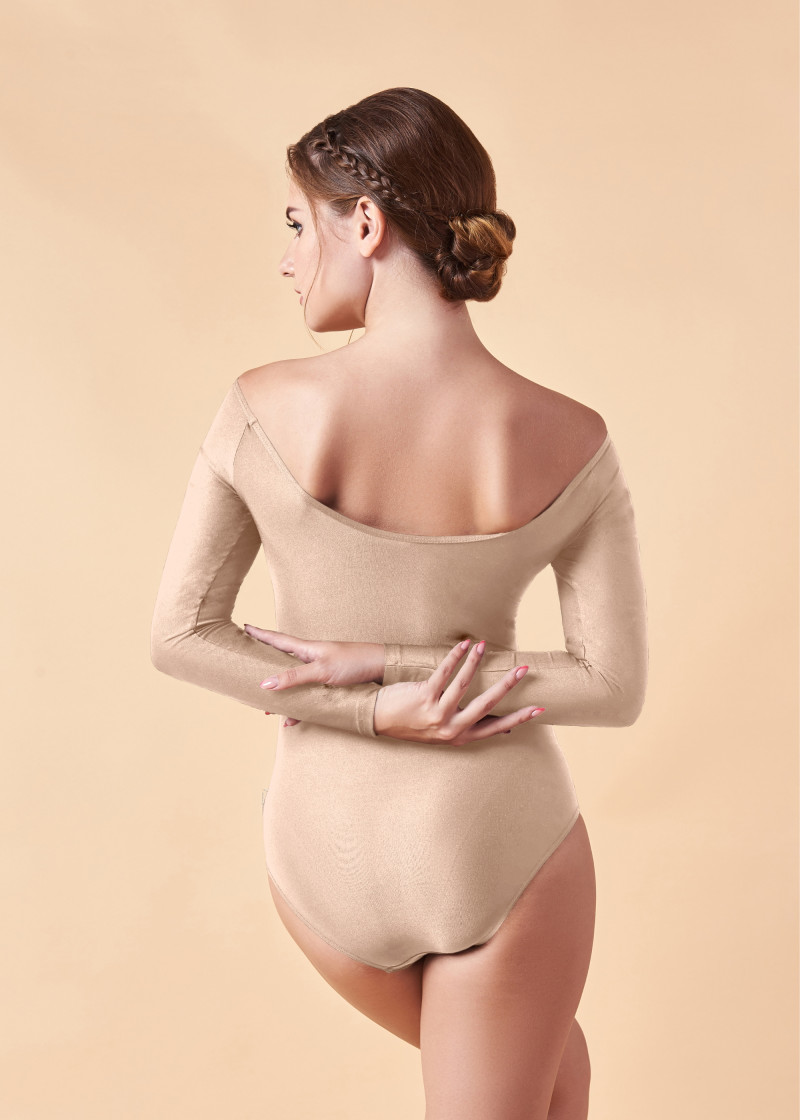 STEPHANIA long raglan sleeve leotard by Grand Prix polyamide micro, nude, XS